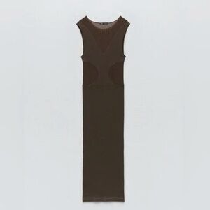 Zara Seamless Tull Midi Dress Brown